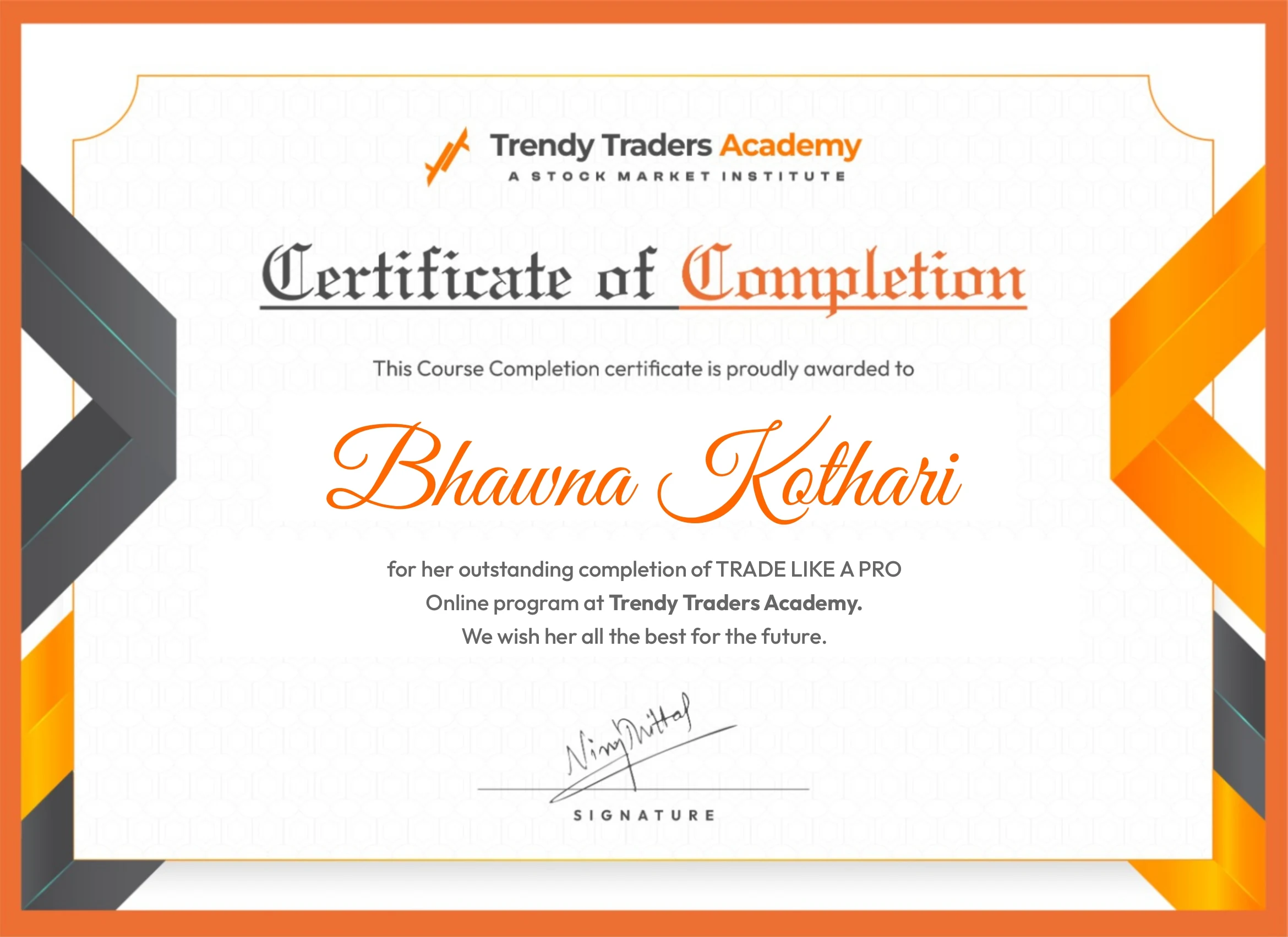 Trendy Traders CERTIFICATE